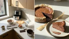 Air fryer chocolate yogurt cheesecake with 4 ingredients and less added sugar